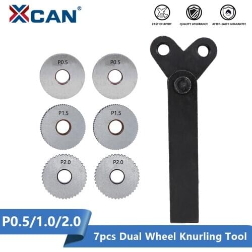 XCAN Dual Wheel Knurling Tool Kit 7pcs Pitch 0.5mm 1mm 2mm Lathe Cutter Wheel Knurling Tool Set