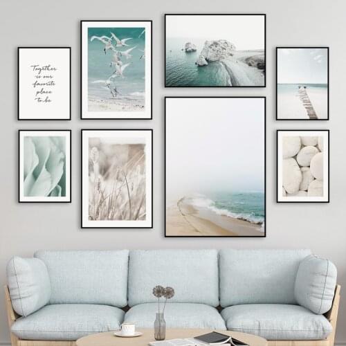 Seagull Sea Bridge Reed Beach Cobblestone Wall Art Canvas Painting Nordic Posters And Prints Wall Pictures For Living Room Decor