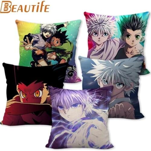 45X45cm Hunter X Hunter Anime Pillow Cover Square Zipper Cotton Linen Fabric Pillow Case Bedroom Home Decorative Boys Girls Gift