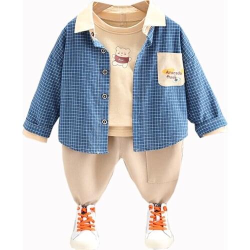 New Spring Autumn Baby Boys Clothes Children Fashion Plaid Jacket T-Shirt Pants 3Pcs/Sets Toddler Casual Costume Kids Tracksuits