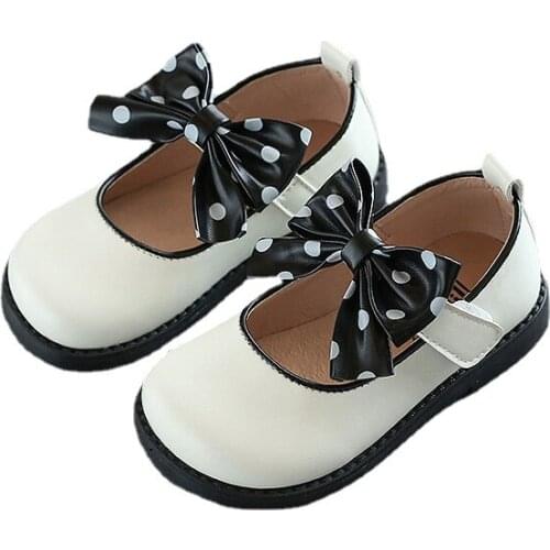 Girls Leather Shoes Cute Dot Bow Autumn Baby Girl Shoes Solid Color Kids Dress Shoes Princess Size 21-30 SMG215