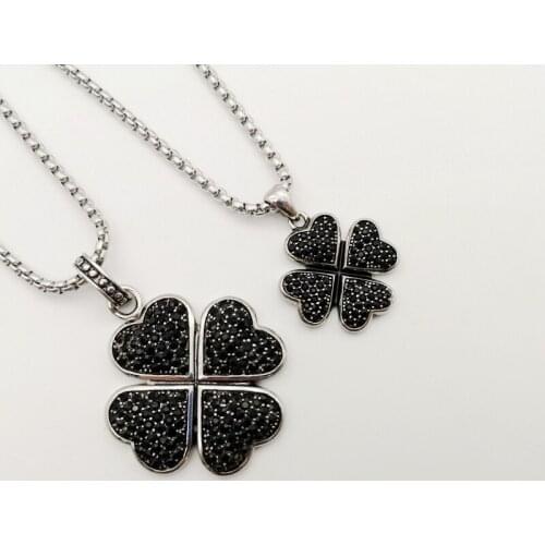 Stones Silver color stainless steel 4 leaf clover pendant choker necklace women men chic clover lucky necklace jewelry BLKN0692