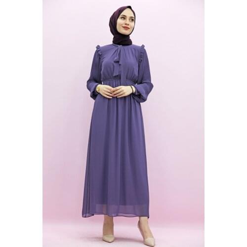 New Season Summer Trend Muslim Dress Sleeves Piliseli Hijab Dress Purple