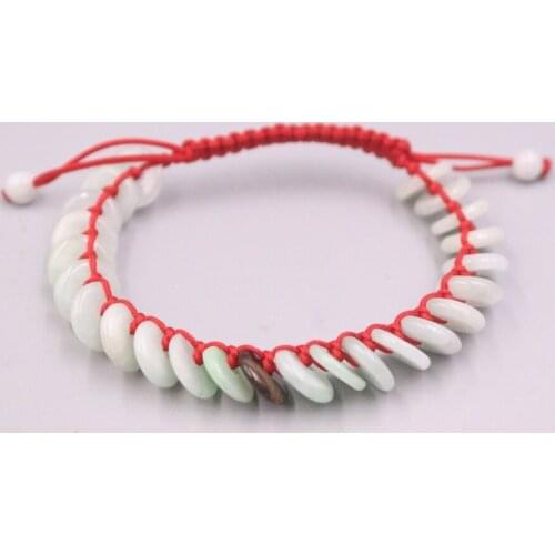 Genuine Natural Green A Jadeite Oval Tube Bead with Red Cord Handmade Bracelet