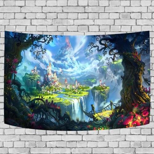 Psychedelic Mushroom Forest Tapestry Fantasy Landscape Castle Tapestry Wall Backdrop for Room Decor GT2TDBZY0630-1