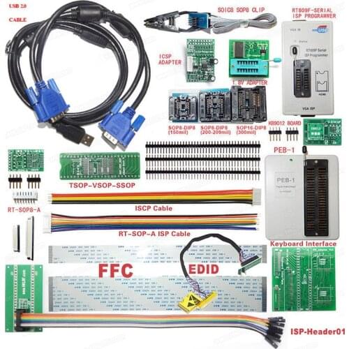 RT809F+ SOP 8 IC Clip+ All adapters +PEB-1 universal programmer with Motherboard LCD Reader and ISP-DuPont-Heade