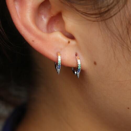 925 Silver Basic mini Hoop Earrings with multi color cz 2018 Fashion delicate Style Hopps Earings Jewelry Gift For Women