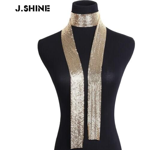 JShine Punk Aluminium Alloy Sequins Long Scarf Choker Necklace Statement Gradient Neckband Necklaces for Women Fashion Jewelry