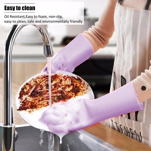 Magic Silicone Dishwashing Scrubber Dish Washing Sponge Rubber Scrub Gloves Kitchen Cleaning 1 Pair