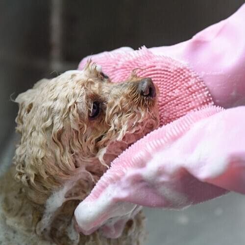 Dog Bath Gloves with Comb Soft Silicone Massage Brush for Dog Easy Cleaning Pet Supplies