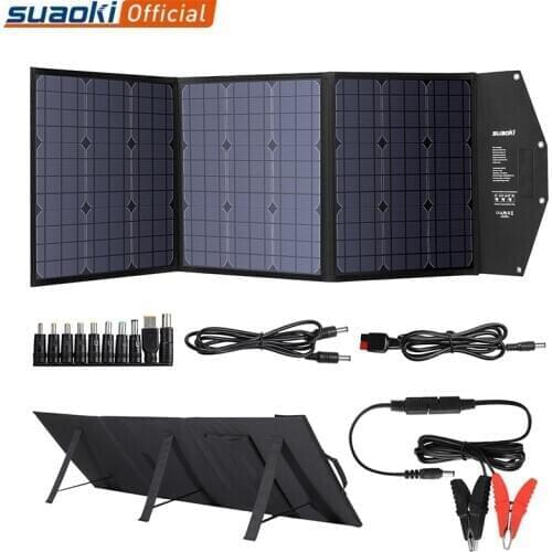 Suaoki 120W Foldable Portable Solar Charger Solar Panel Big Power Monocrystalline Solar Cells for Phone Camera Tablet Charging