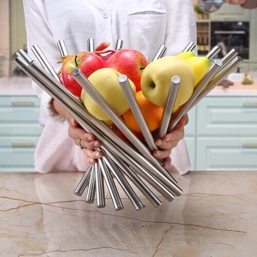 Plate Stainless Steel Kitchen Accessories Fashion Fruit Bowl Basket Tray Storage Household Strainer Rotate Fold