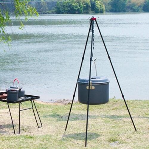 Outdoor Campfire Picnic Cookware Tripod Durable Portable Aluminum Alloy Hanging Hook Cooking Pot Grill Camping with Storage Bag