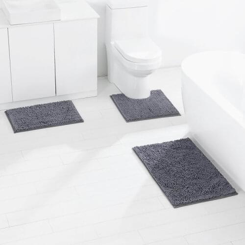 Chenille Bathroom Absorbent Floor Mat Washable Anti Slip Shower Carpets Set 3 Pieces Hot Melt Glue Bottom Toliet Rugs Carpet