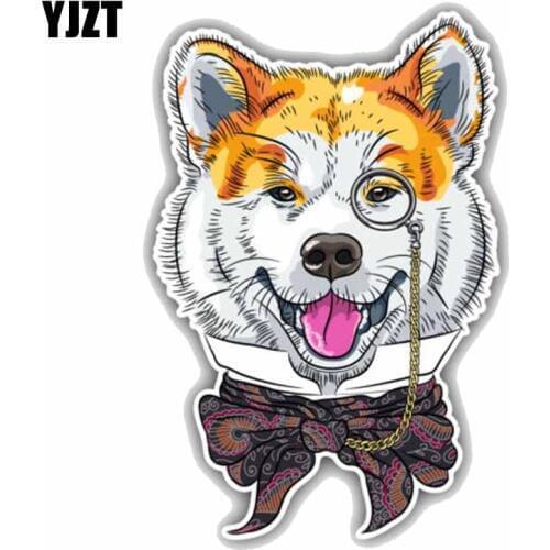 YJZT 10CMx15CM Wear Glasses Akita Inu Dog Hipster Cartoon Animal PVC Car Sticker C1-9077
