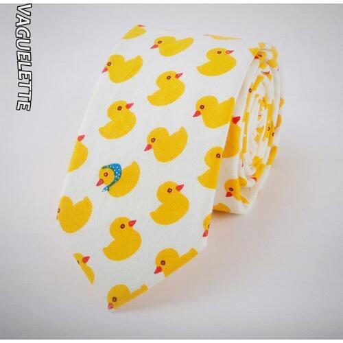 VAGUELETTE Funny Duck Pattern Yellow Tie Men Boys Skinny Cotton Ties 6 CM White/Blue Slim Print Casual Neck Tie 145*6CM