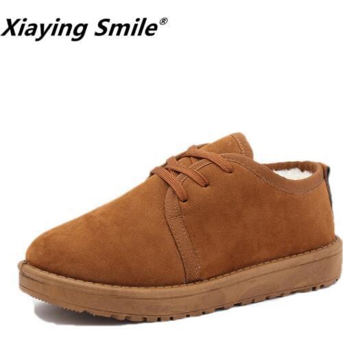 Xiaying Smile Women Fashion Casual Flats New Arrive Winter Short Plush Lace-Up Flats Shoes Europe Popular keep Warm Women Shoes