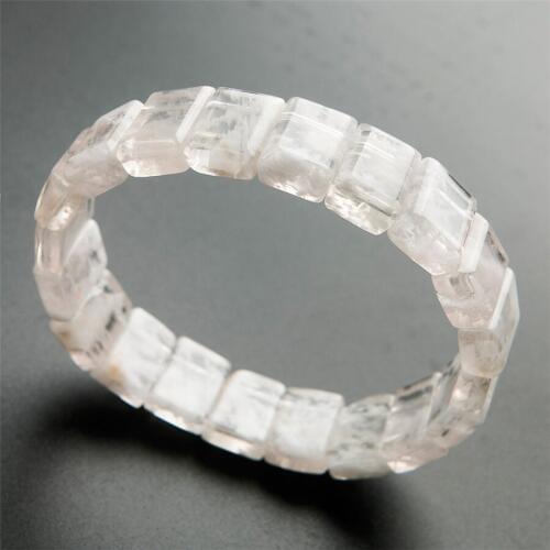 Genuine Natural White Sericite Stone Rectangle Beads Women Healing Stretch Bracelet 14*10*6mm