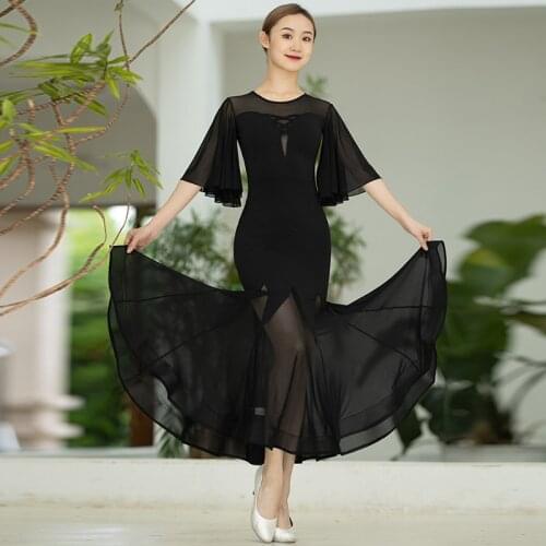 New Ballroom Dance Dress Women Summer Standard Dance Long Black Dress Latin Costumes Prom Waltz Performance Clothes Wear BL6431