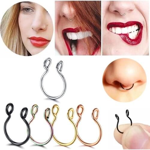 1pcs U Shaped Fake Nose Ring Hoop Septum Rings Stainless Steel Nose Piercing Fake Piercing Oreja Pircing Jewelry Makeup Prop