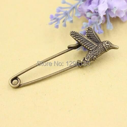 10pcs/lot Alloy Antique Bronze Vintage Animal Brooch Safety Pins For Garment Accessories Scarf Clip pins Length:59mm (K02092)