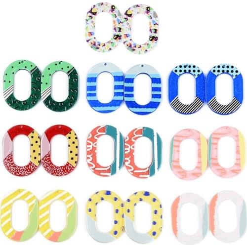 2PCS Hollow Ellipse Colorful Spot Relief Oil Painting Accessories Hand Made Earrings Connectors DIY Pendant Components Charms