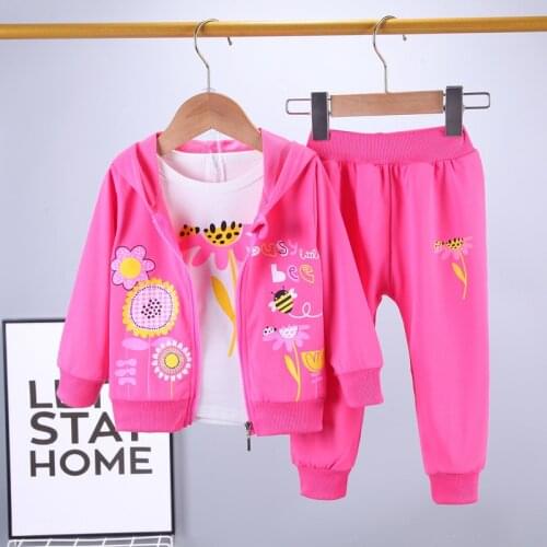 2021 infant Baby girls Clothes Set Childrens Garment Spring Autumn Cotton Printing 3PCS Child Suit Girls Kids Tracksuit 1-4Y