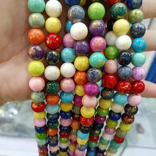 4/6/8/10/12mm Natural Stone Beads For DIY Jewelry Making Round Loose Gold Colorful Jades Stone Beads Bracelet Accessories 16
