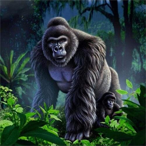 5D DIY Full Round/Square Diamond Painting Animal Black Gorilla 3D Embroidery Cross Stitch Rhinestone Mosaic Home Decor Art Y927