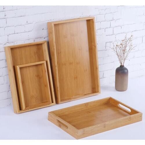 Multiple Size Wooden Serving Tray Tea Cutlery Trays Storage Pallet Fruit Plate Decoration Food Bamboo Rectangular