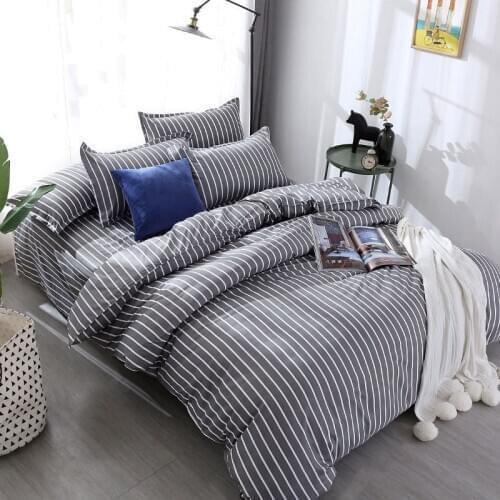 Gray Stripe 4pcs Kid Bed Cover Set Cartoon Duvet Cover Adult Child Bed Sheets And Pillowcases Comforter Bedding Set40