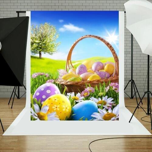 Easter Theme Photography Background Eggs Rabbit Flowers Grassland Baby Child Photo Backdrops for Photo Studio