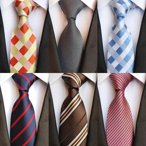 Mens 8cm Silk Formal Tie Yellow Black Plaid Striped Jacquard Necktie For Business Wedding Gravata Neckwear Accessory Gift Ties