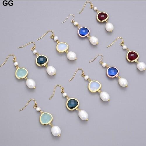 GuaiGuai Jewelry 10x13mm White Rice Pearl Glass Gold Plated Hook Earrings