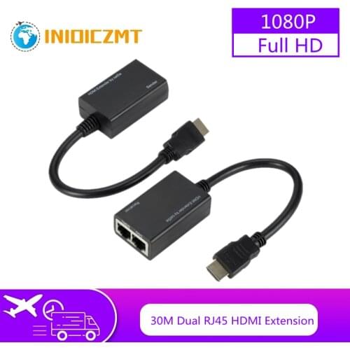 INIOICZMT HDMI Over RJ45 CAT5e CAT6 UTP LAN Ethernet Extender Repeater Supports 1080p Resolution Up to At Least 100ft (30M)