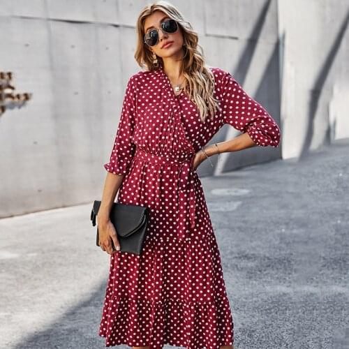 Jastie Women Summer Dress Polka Dot Midi Dresses Bohemian Hippie Casual Beach Dress Womens Clothing 2021 vestidos de verano