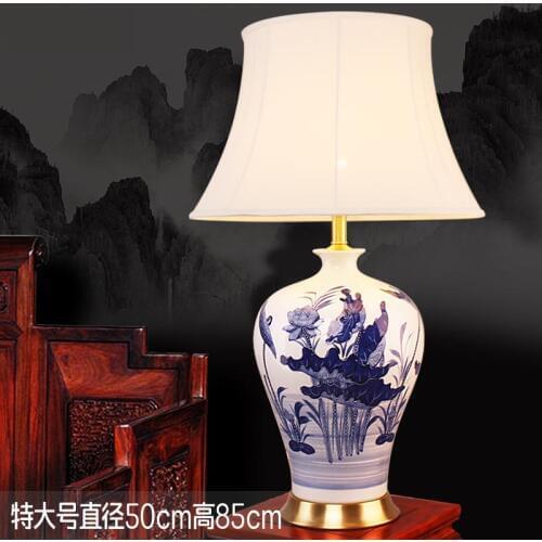 Chinese Table Lamp Ceramic Living Room Bedside Study Blue And White Porcelain Hand-painted Lotus Classical Modern Chinese Style