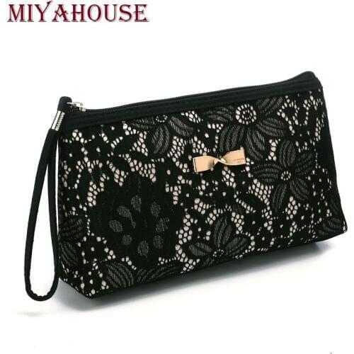 Miyahouse Classical Lace Design Cosmetic Case For Female Zipper Makeup Bags Lady Fashion Bow-Knot Female Make Up Bag Daily Use