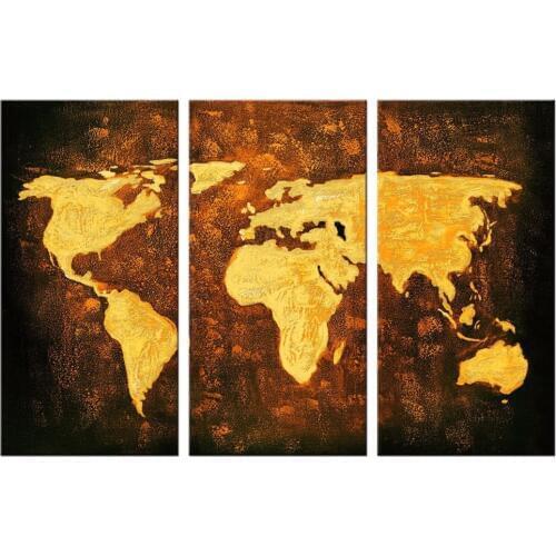 3 Pieces Picture Painting Wall Art Room Decor Print Poster Yellow map Wall Pictures for Living Room Canvas Painting
