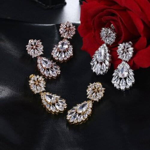 ORZTOON Korean Fashion Flower Zircon Drop Earrings Ladies Four Seasons Elegant Creative Earrings Wedding Gifts For Guests