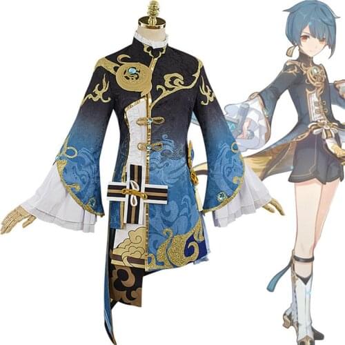 Game Genshin Impact Xingqiu Cosplay Costumes Set Cheongsam Dress Shorts Socks Accessories Wig Suit Adult Unisex Prop