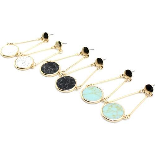 Round Circle White Green Black howlite Natural Stone Stud Earrings Gold Color Brincos Pendientes Jewelry for Women