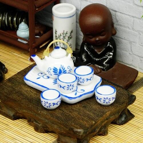 1:12 Mini Ceramic Tea Set DIY Doll House Kitchen Dining Room Ceramic Tea Set Fairy Decorations for Home