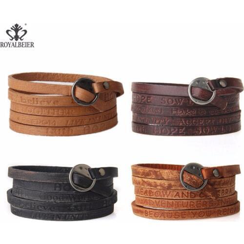 1PC Genuine Leather Bracelet Words Multilayer Bracelet&Bangle Cow Leather Bracelets High Grade Jewelry Ankle Bracelet For Women