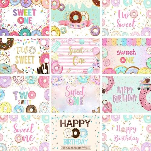 Mocsicka Cartoon Donuts Baby Birthday Backdrop for Photography Sweet One Birthday Party Photo Background Photocall Studio Banner