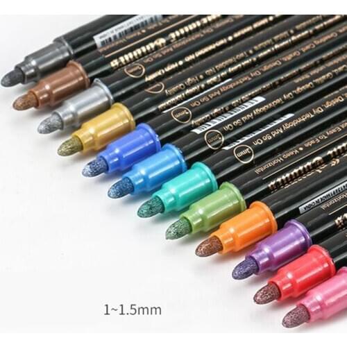Set of 12pcs Metallic Marker Pens Water Base Rock Painting Crafting Pen Brushes