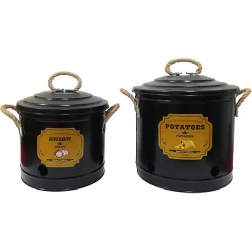 Feronya Rope Handle Potato Onion Bucket Set Black PSH03B