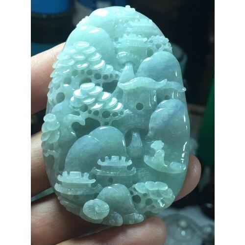 Natural Myanmar jade A HandCarved landscape green jade pendant jade necklace pendants jewelry jade necklaces woman