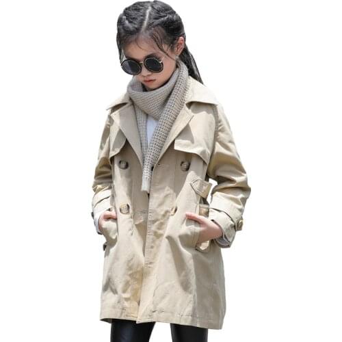 2021 New Girl Trench Coat Autumn Belt Double-breasted Kids Trench Coat Fashion High-grade Teenage Long Windbreaker