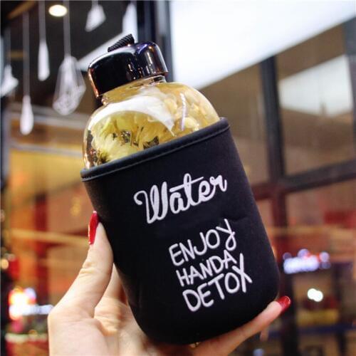 New 600ml Portable Glass Water Bottle with protective bag Drinking healthy glass teapot sports travel bottles